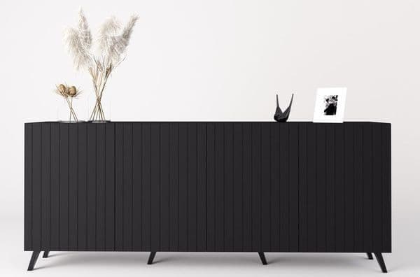 Atlantis Wide Sideboard With 4 Doors In Matt Black