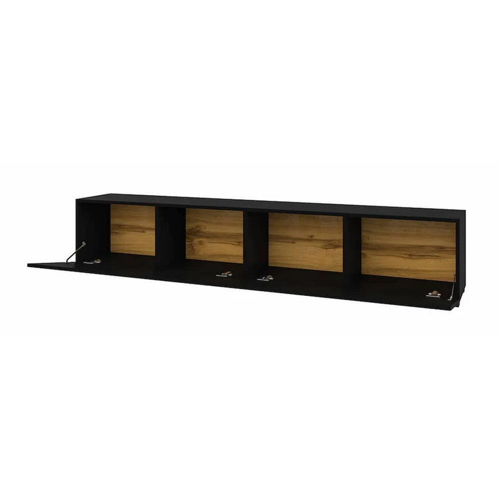 Ava Large Floating TV Unit in Matt Black - 180cm - Wall Mount - UK