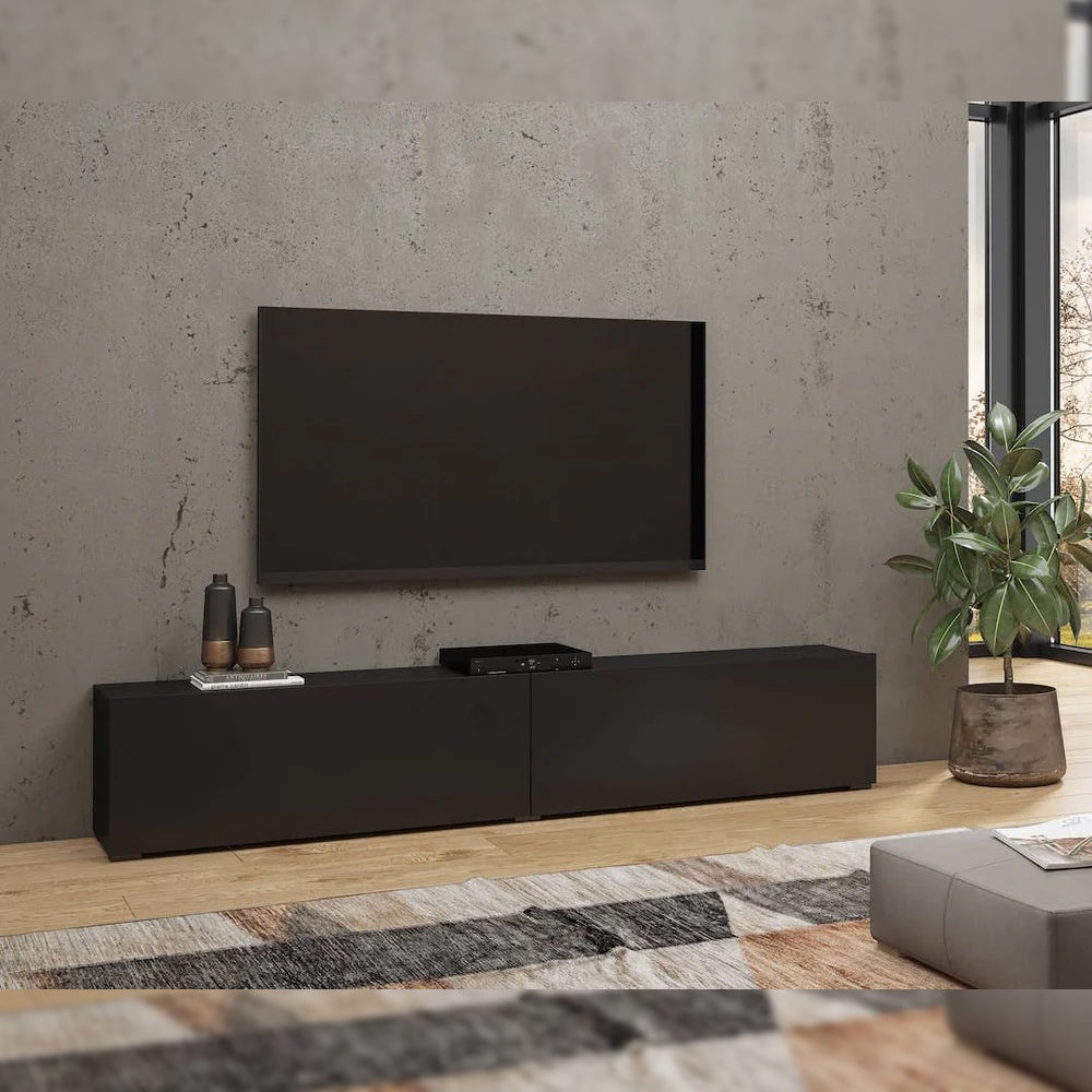 Ava Large Floating TV Unit in Matt Black - 180cm - Wall Mount - UK