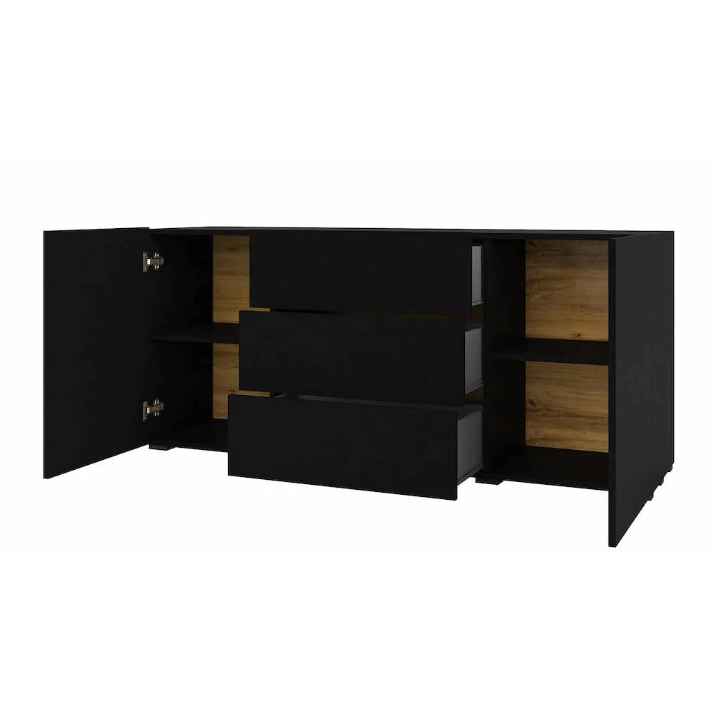 Ava Wooden Sideboard with 2 Doors and 3 Drawers in Black Matt - 140cm