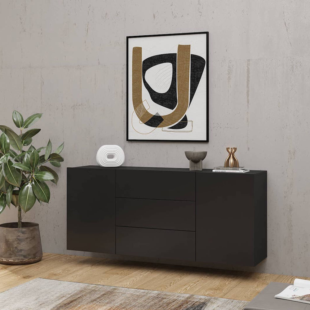 Ava Wooden Sideboard with 2 Doors and 3 Drawers in Black Matt - 140cm