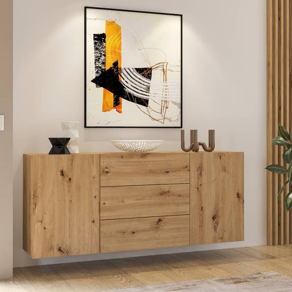 Ava Wooden Sideboard with 2 Doors and 3 Drawers in Oak Artisan - 140cm