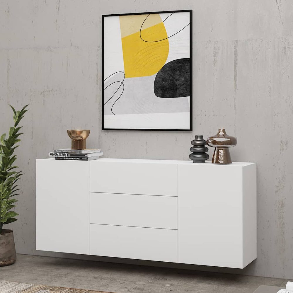 Ava Wooden Sideboard with 2 Doors and 3 Drawers in White Matt - 140cm