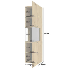 Ava Wooden Tall Display Cabinet in Black Matt & Oak Wotan
