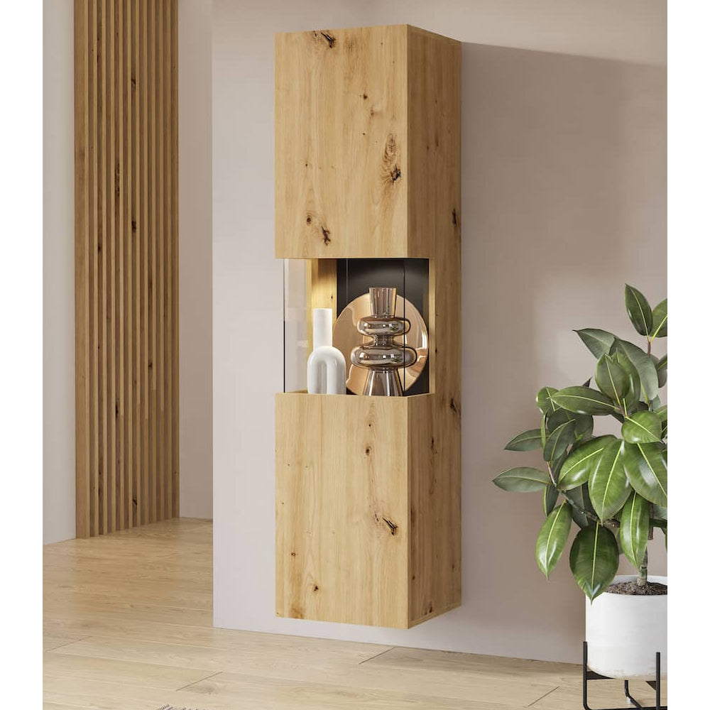 Ava Wooden Tall Display Cabinet in Oak Artisan