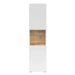 Ava Wooden Tall Display Cabinet in White Matt & Oak Wotan