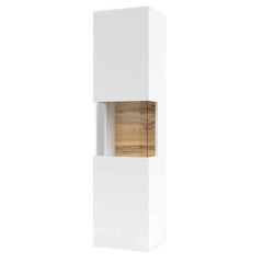 Ava Wooden Tall Display Cabinet in White Matt & Oak Wotan