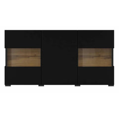 Ava Wooden Wide Display Cabinet in Black Matt & Oak Wotan - 120cm