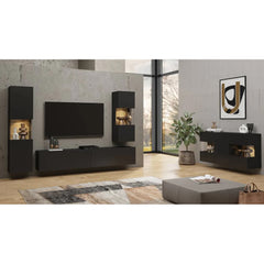 Ava Wooden Wide Display Cabinet in Black Matt & Oak Wotan - 120cm