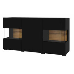Ava Wooden Wide Display Cabinet in Black Matt & Oak Wotan - 120cm