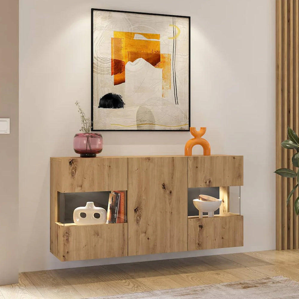 Ava Wooden Wide Display Cabinet in Oak Artisan - 120cm