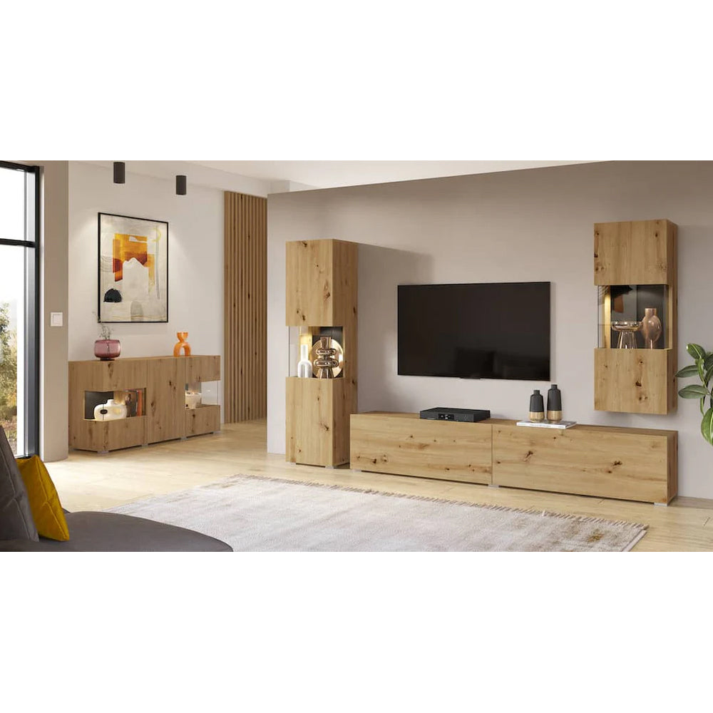 Ava Wooden Wide Display Cabinet in Oak Artisan - 120cm
