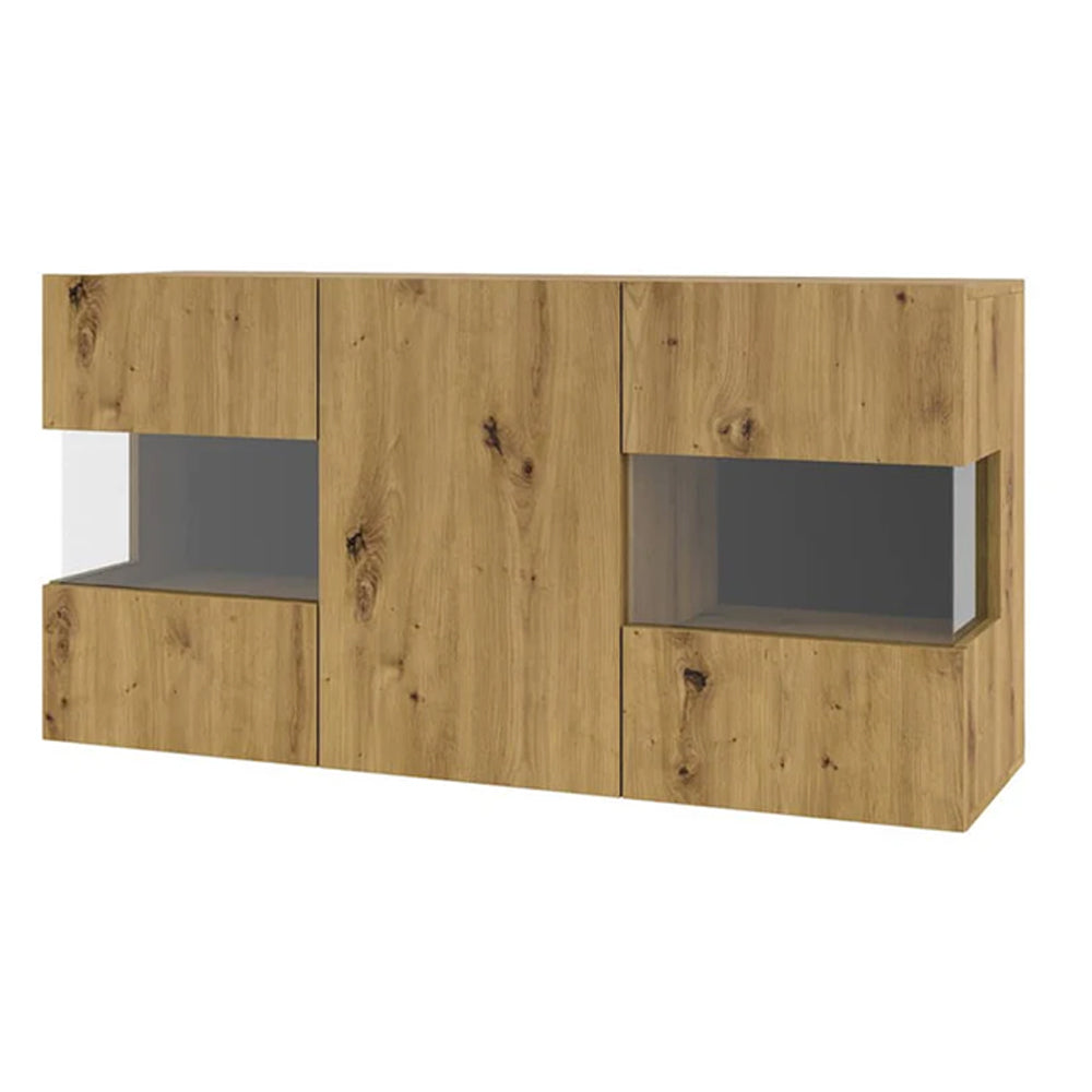 Ava Wooden Wide Display Cabinet in Oak Artisan - 120cm