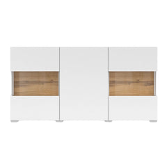 Ava Wooden Wide Display Cabinet in White Matt & Oak Wotan - 120cm