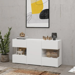 Ava Wooden Wide Display Cabinet in White Matt & Oak Wotan - 120cm