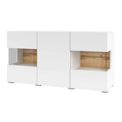 Ava Wooden Wide Display Cabinet in White Matt & Oak Wotan - 120cm