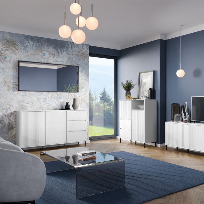 Avenale Sideboard 2 Door 3 Drawer in Alpine White High Gloss - Furniture One Shop