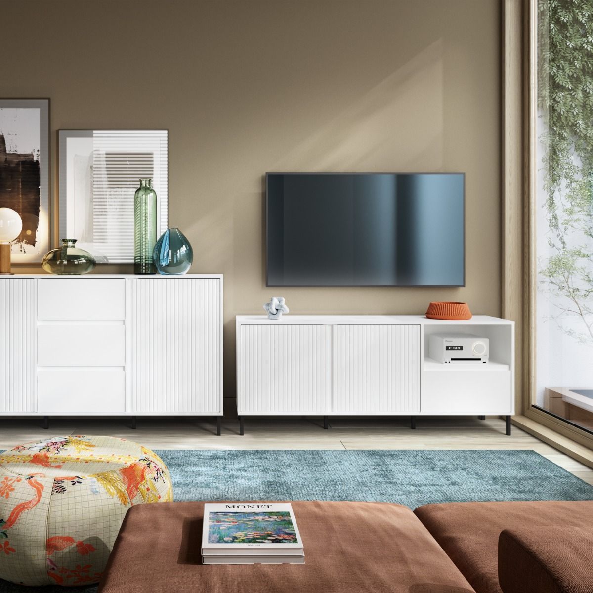 Avenale Small TV Stand 2 Door 1 Drawer in Alpine White High Gloss - Furniture One Shop