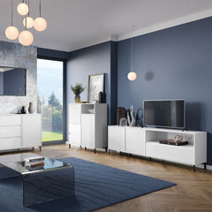 Avenale Wooden TV Stand 2 Door 1 Drawer in Alpine White High Gloss - Furniture One Shop