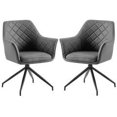 Azure Grey PU Leather Dining Chairs With Black Legs In Pair