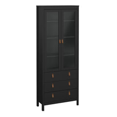Barcelona China Cabinet 2 Glass Doors with 3 Drawers in Matt Black - Furniture One Shop