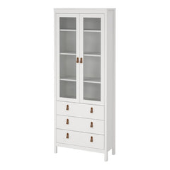 Barcelona China Cabinet 2 Glass Doors with 3 Drawers in White - Furniture One Shop
