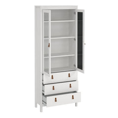 Barcelona China Cabinet 2 Glass Doors with 3 Drawers in White - Furniture One Shop