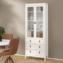 Barcelona China Cabinet 2 Glass Doors with 3 Drawers in White - Furniture One Shop