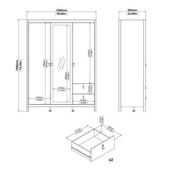 Barcelona Wardrobe with 2 Doors 1 Mirror Door 2 Drawers in Matt Black - Furniture One Shop
