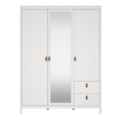 Barcelona Wardrobe with 2 Doors 1 Mirror Door 2 Drawers in White - Furniture One Shop