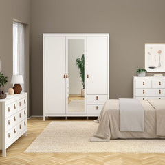 Barcelona Wardrobe with 2 Doors 1 Mirror Door 2 Drawers in White - Furniture One Shop