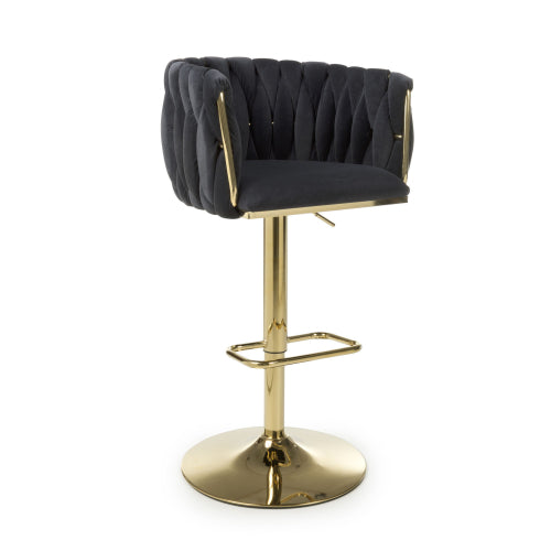 Bellaire Brushed Velvet Bar Stool With Gold Base In Black