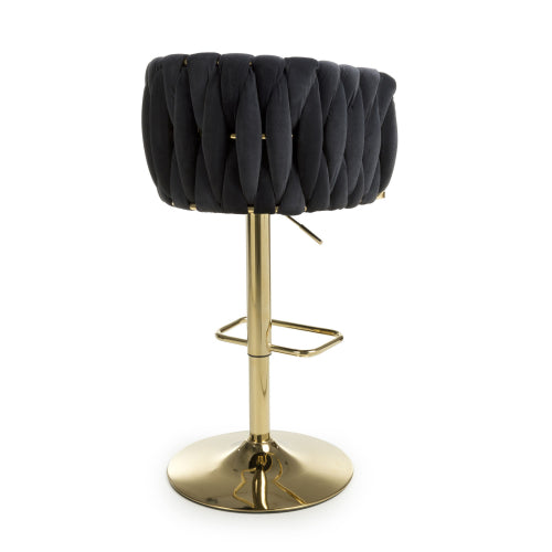Bellaire Brushed Velvet Bar Stool With Gold Base In Black