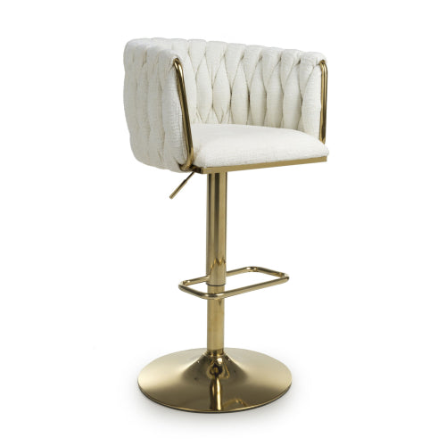 Bellaire Textured Effect Bar Stool With Gold Base In Cream