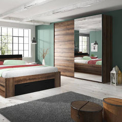 Beta Mirrored Wardrobe With 2 Sliding Doors 221cm In Oak Monastery - Furniture One Shop