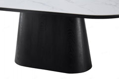 Bianca Sintered Stone Oval Dining Table In White And Black