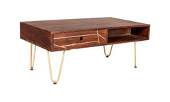 Dark Gold Rectangular Coffee Table With Drawer - Furniture One Shop