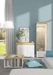 Cadillac 2 Door Small Sideboard In Oak Effect And White Gloss With Lights