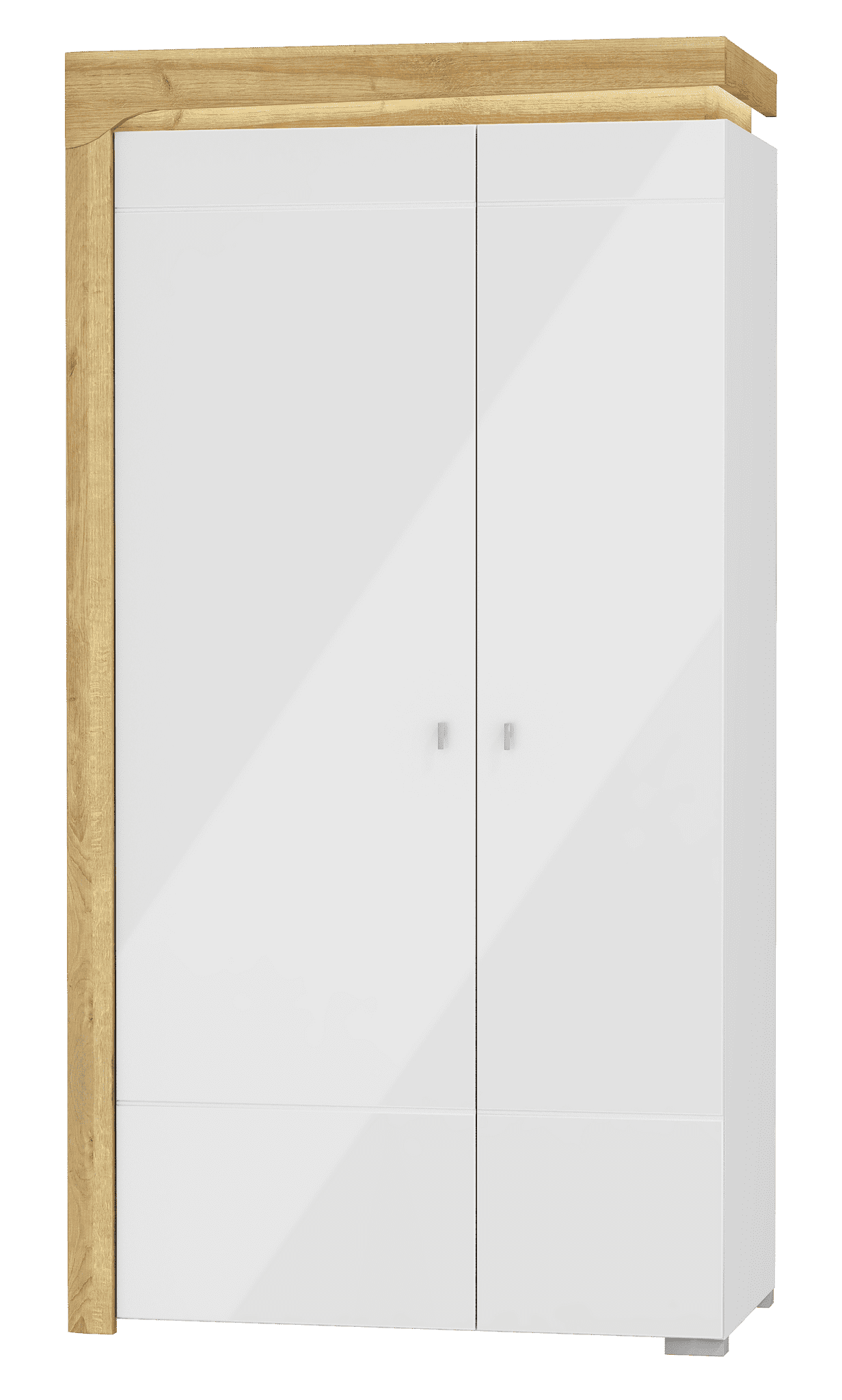 Cadillac 2 Door Wardrobe In Oak Effect And White Gloss With LED Lights