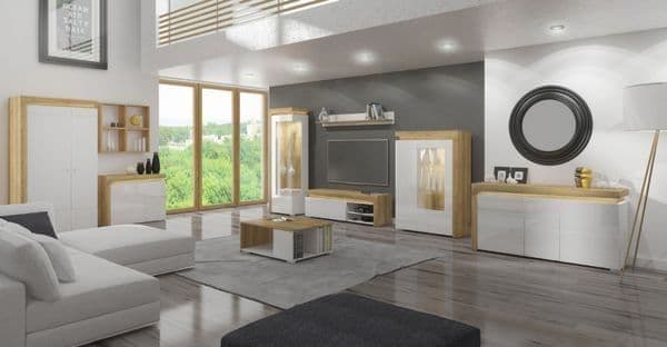 Cadillac 2 Door Wardrobe In Oak Effect And White Gloss With LED Lights