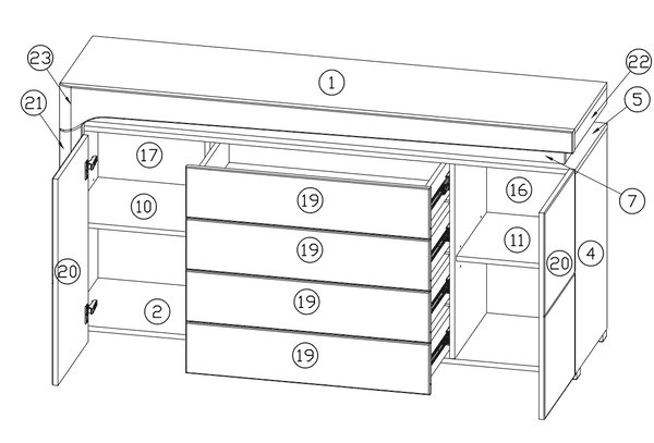 Cadillac 2 Doors 4 Drawers Sideboard In Oak Effect And White Gloss With Lights