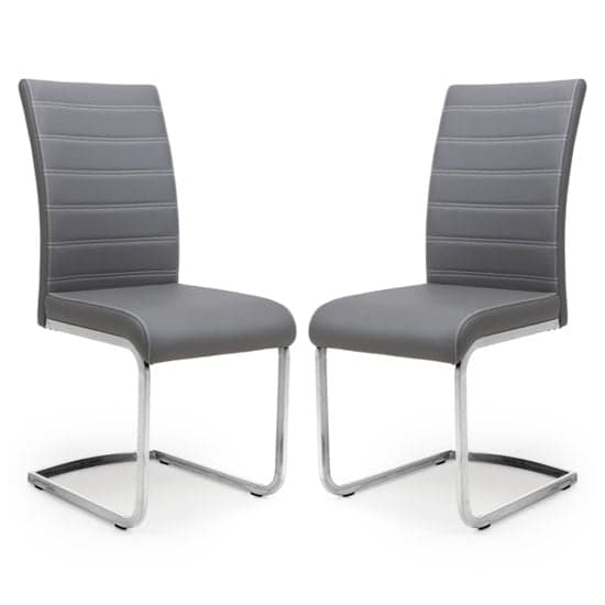 Callisto Grey Leather Dining Chairs With Chrome Legs In Pair