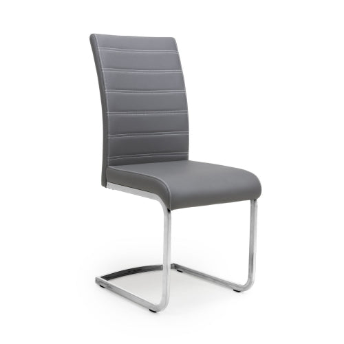 Callisto Grey Leather Dining Chairs With Chrome Legs In Pair