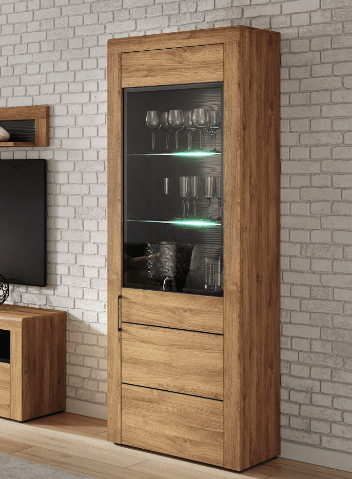 Camar Tall 1 Door Display Cabinet In Oak Effect