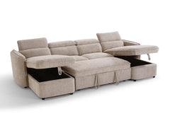 Capri Beige U-Shape Corner Sofa Bed with Storage - Furniture One Shop