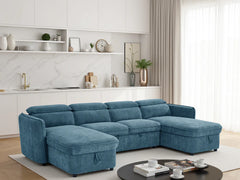 Capri Blue U-Shape Corner Sofa Bed with Storage - Furniture One Shop