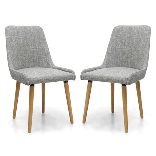 Capri Flax Effect Grey Dining Chairs With Oak Legs In Pair