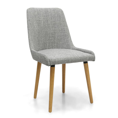 Capri Flax Effect Grey Dining Chairs With Oak Legs In Pair