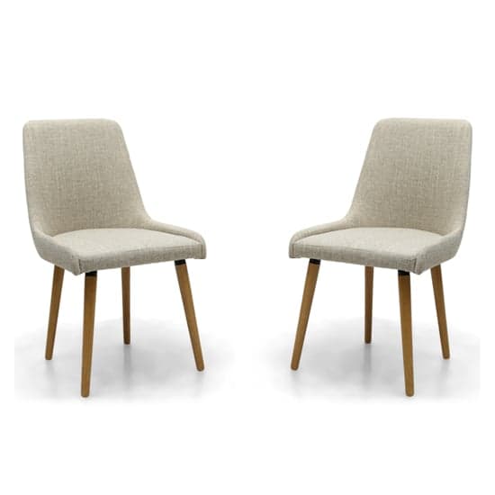 Capri Flax Effect Natural Dining Chairs With Oak Legs In Pair