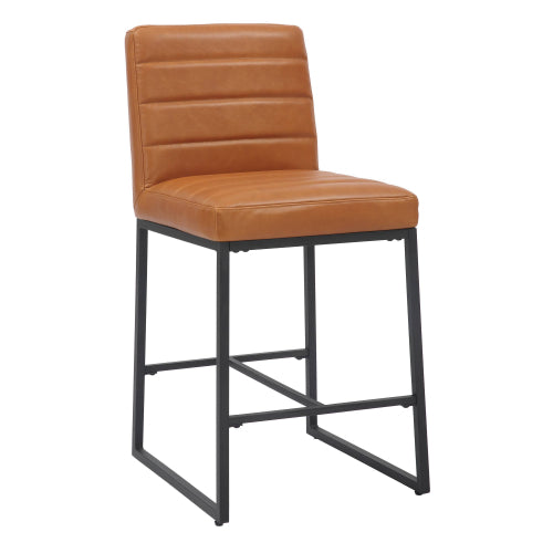 Carlton Light Brown Leather Bar Stools With Metal Frame In Pair